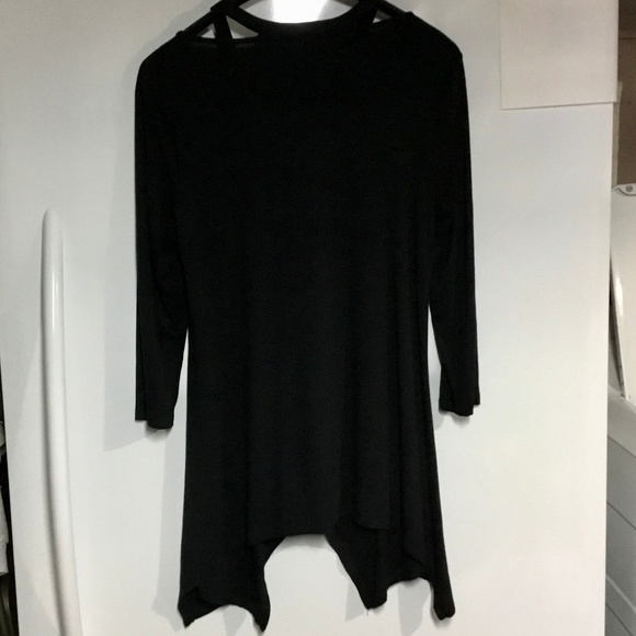 Black Tunic Top Sz Small with Jagged Hem - Picture 3 of 4